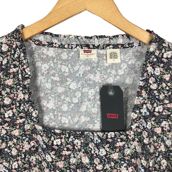 Levi’s Floral Puff Shoulder Cropped Blouse Medium - Picture 5 of 7